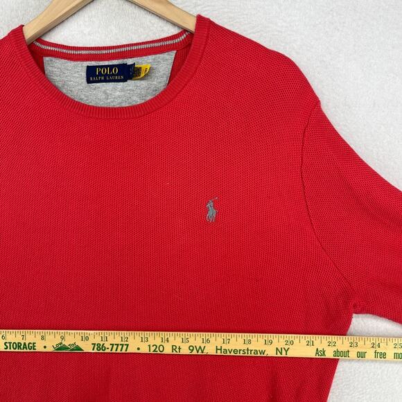 POLO RALPH LAUREN Sweater Mens S Mesh Knit Cotton Crewneck Pullover Jumper Red - Picture 14 of 16